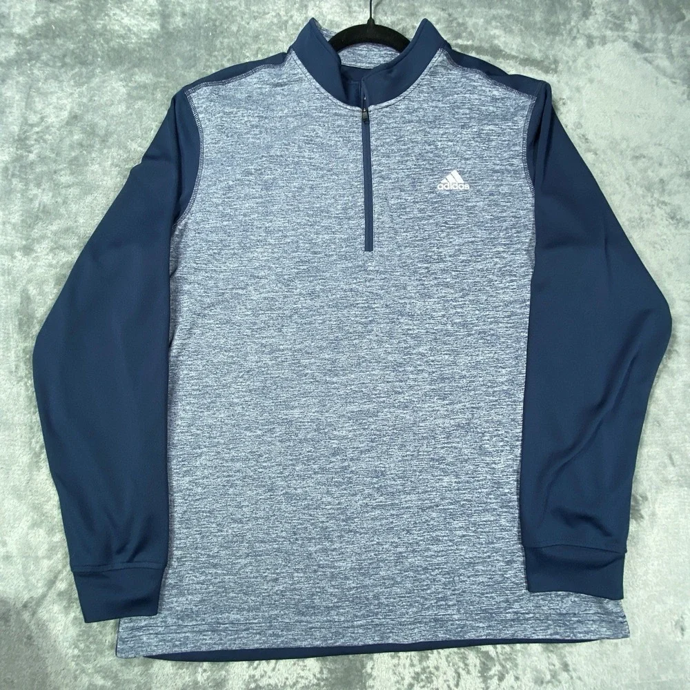 Adidas Golf Polo Shirt Mens Large Gray Long Sleeve Performance Three Stripes Gym